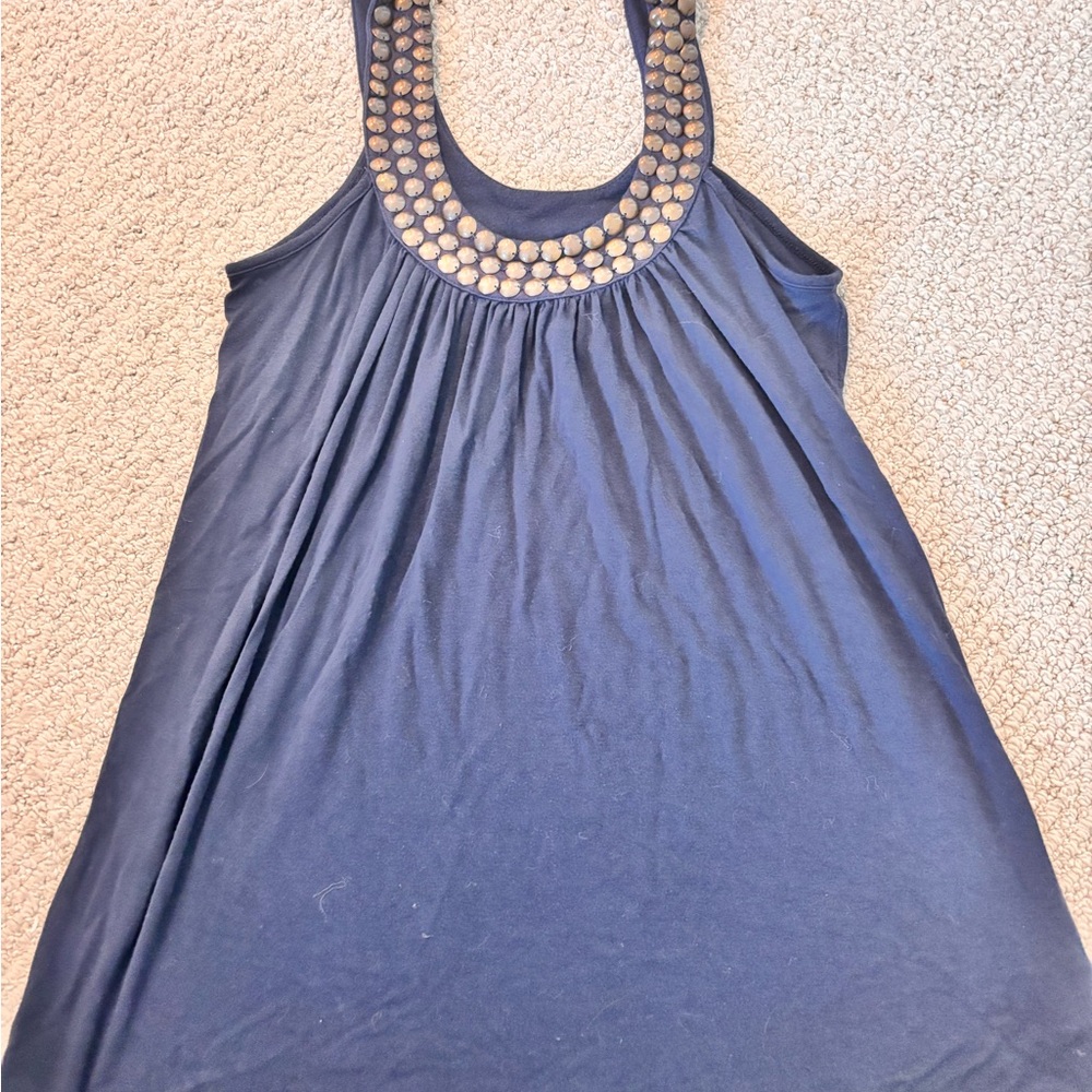 Kische Dark Blue Blouse with Wooden Details